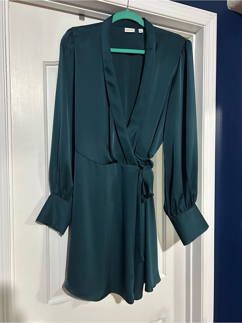 Aritzia Babaton Emerald Green Silk Wrap Dress with Tie Waist